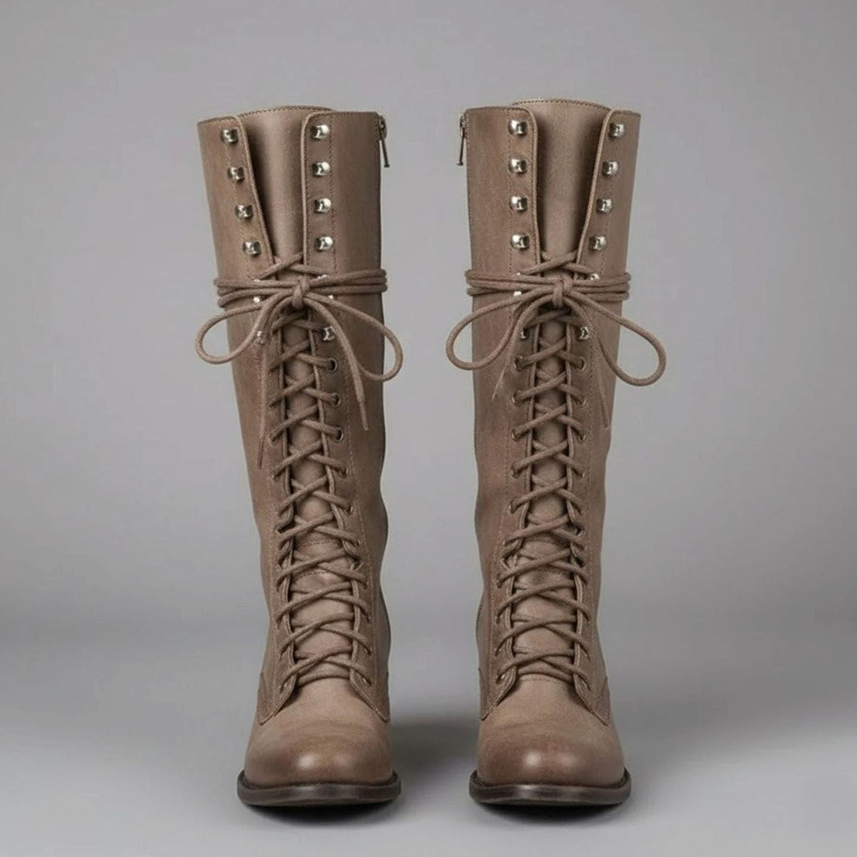 Women's Lace-Up Studded Knee-High Boots