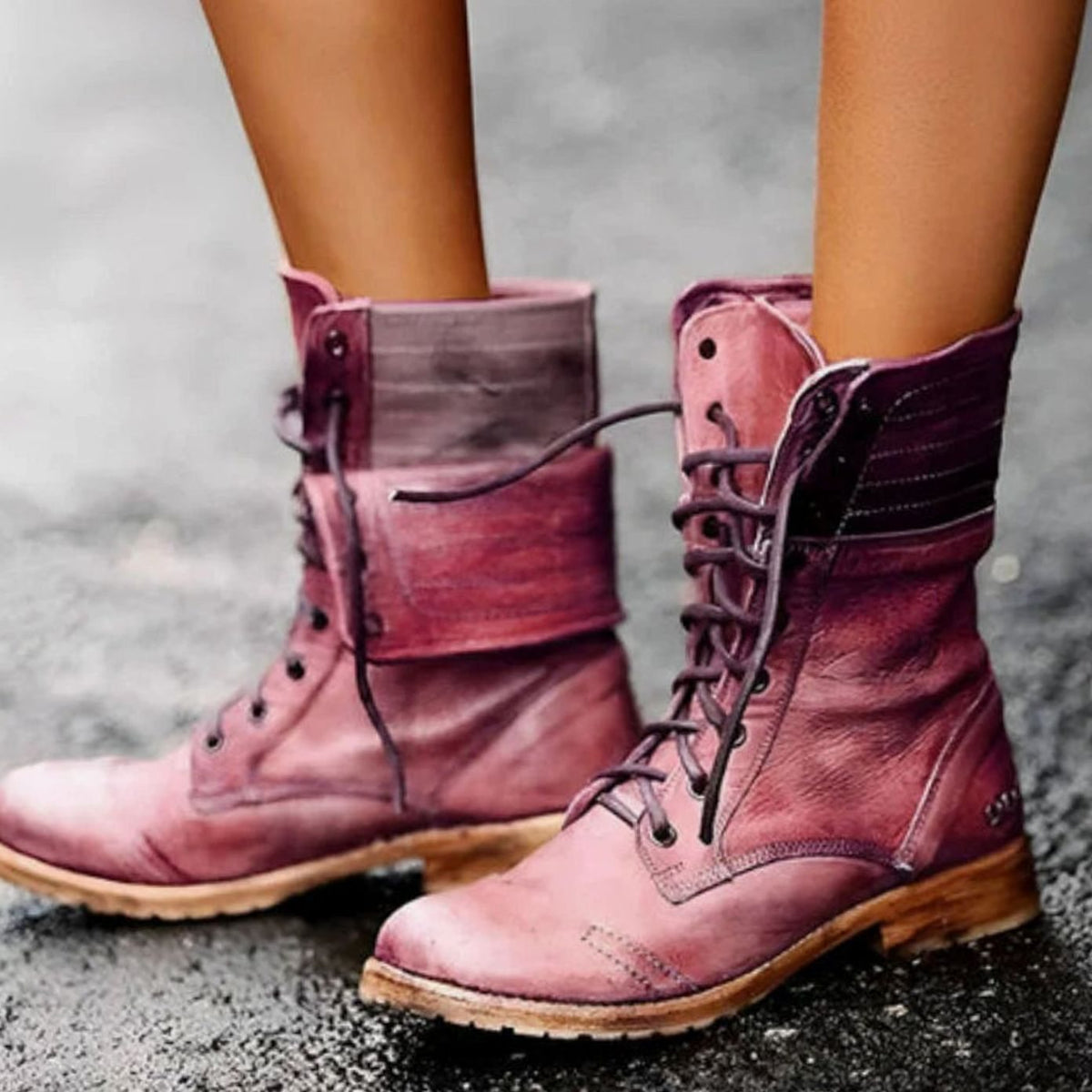 Women's Distressed Foldover Cuff Combat Boots - Gray