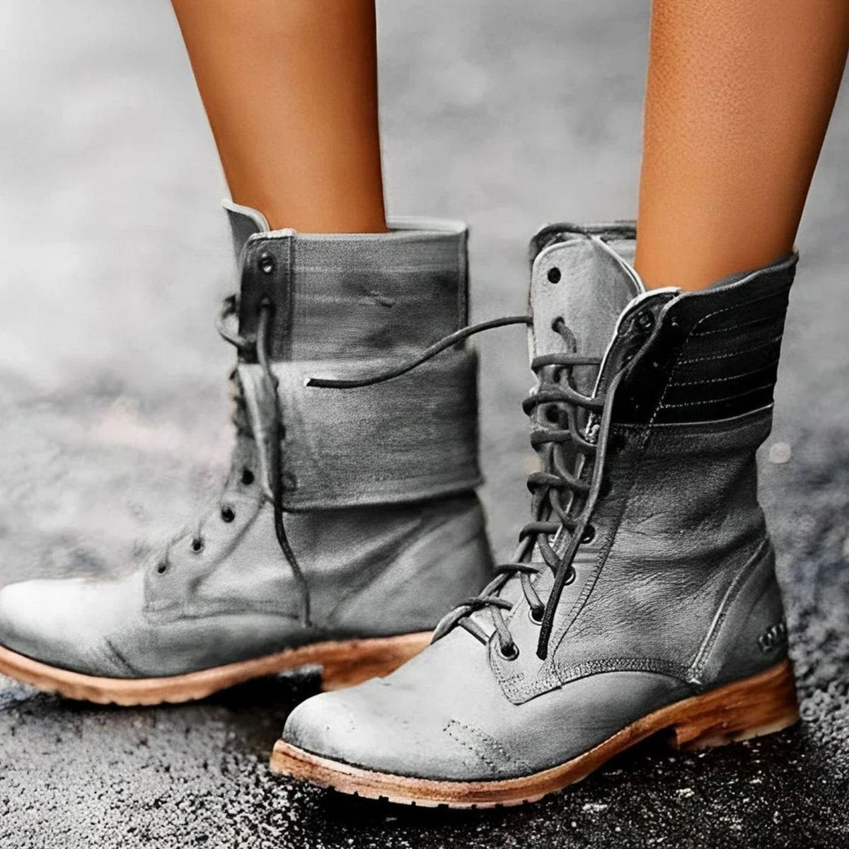 Women's Distressed Foldover Cuff Combat Boots - Carmine Red