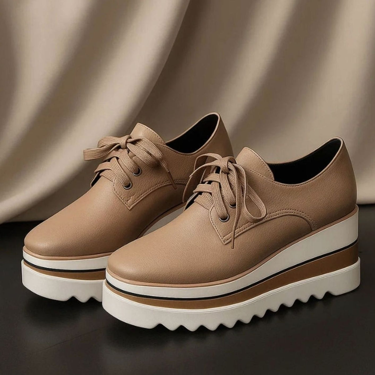 Women's Lace-Up Platform Oxford Sneakers with Square Toe