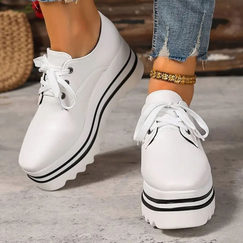Women's Lace-Up Platform Oxford Sneakers with Square Toe