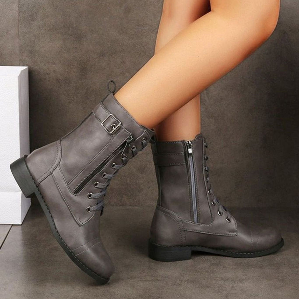 Women's Mid-Calf Faux Leather Combat Boots