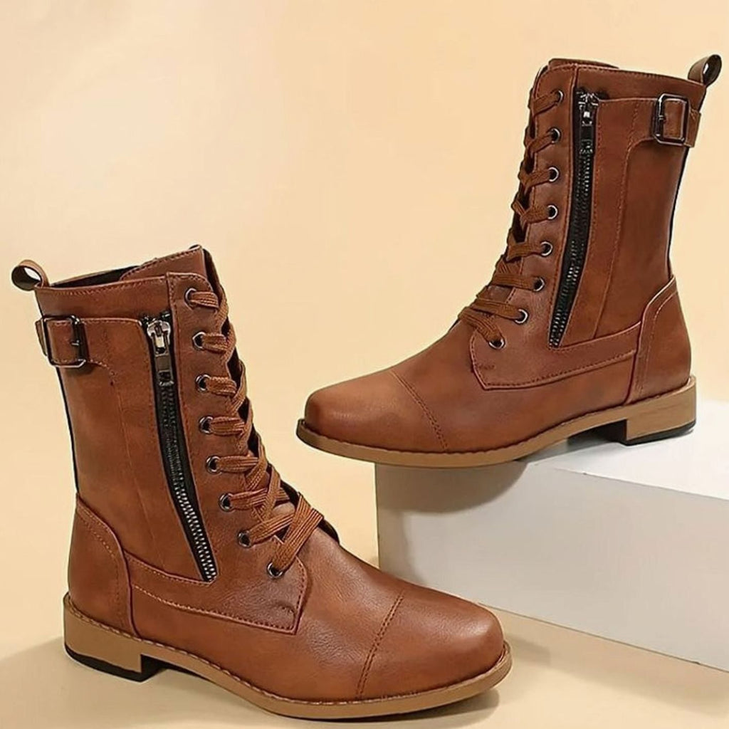 Women's Mid-Calf Faux Leather Combat Boots