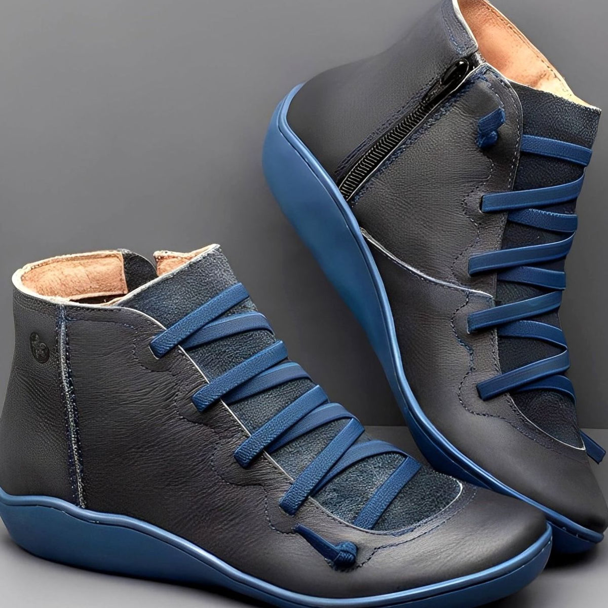 Women's Lace-Up Side-Zip Flat Ankle Boots - Green