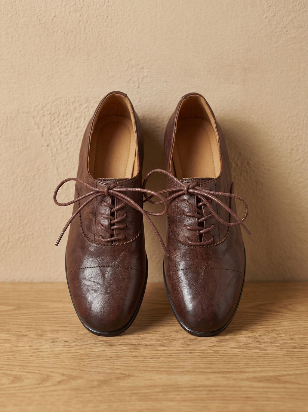 Women's Leather Cap Toe Lace-Up Oxford Flats