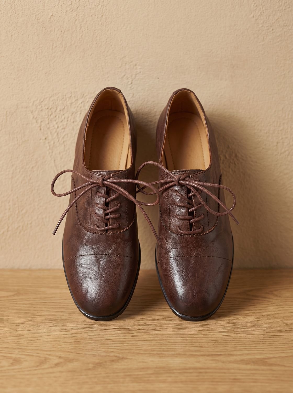Women's Leather Cap Toe Lace-Up Oxford Flats