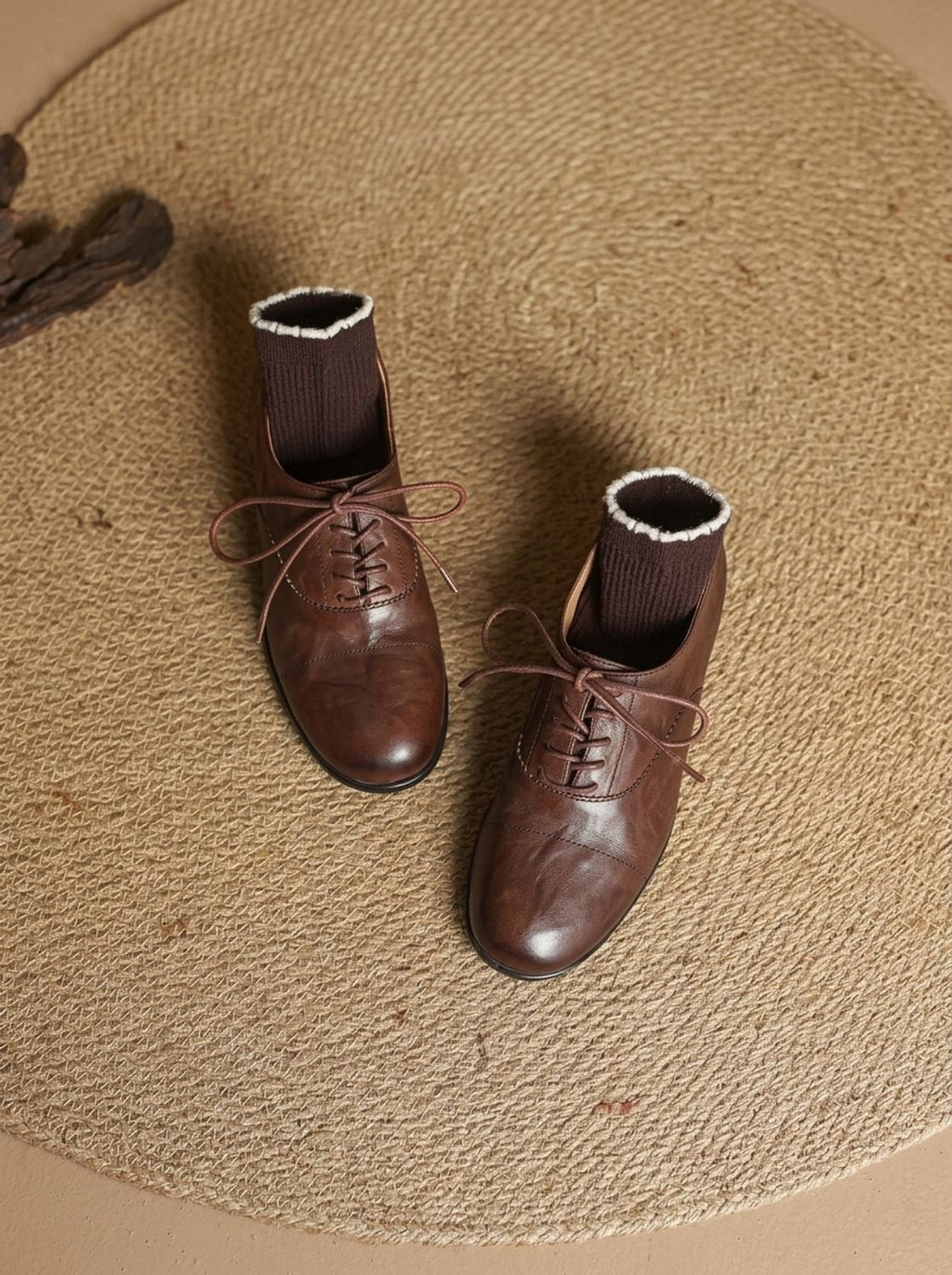 Women's Leather Cap Toe Lace-Up Oxford Flats