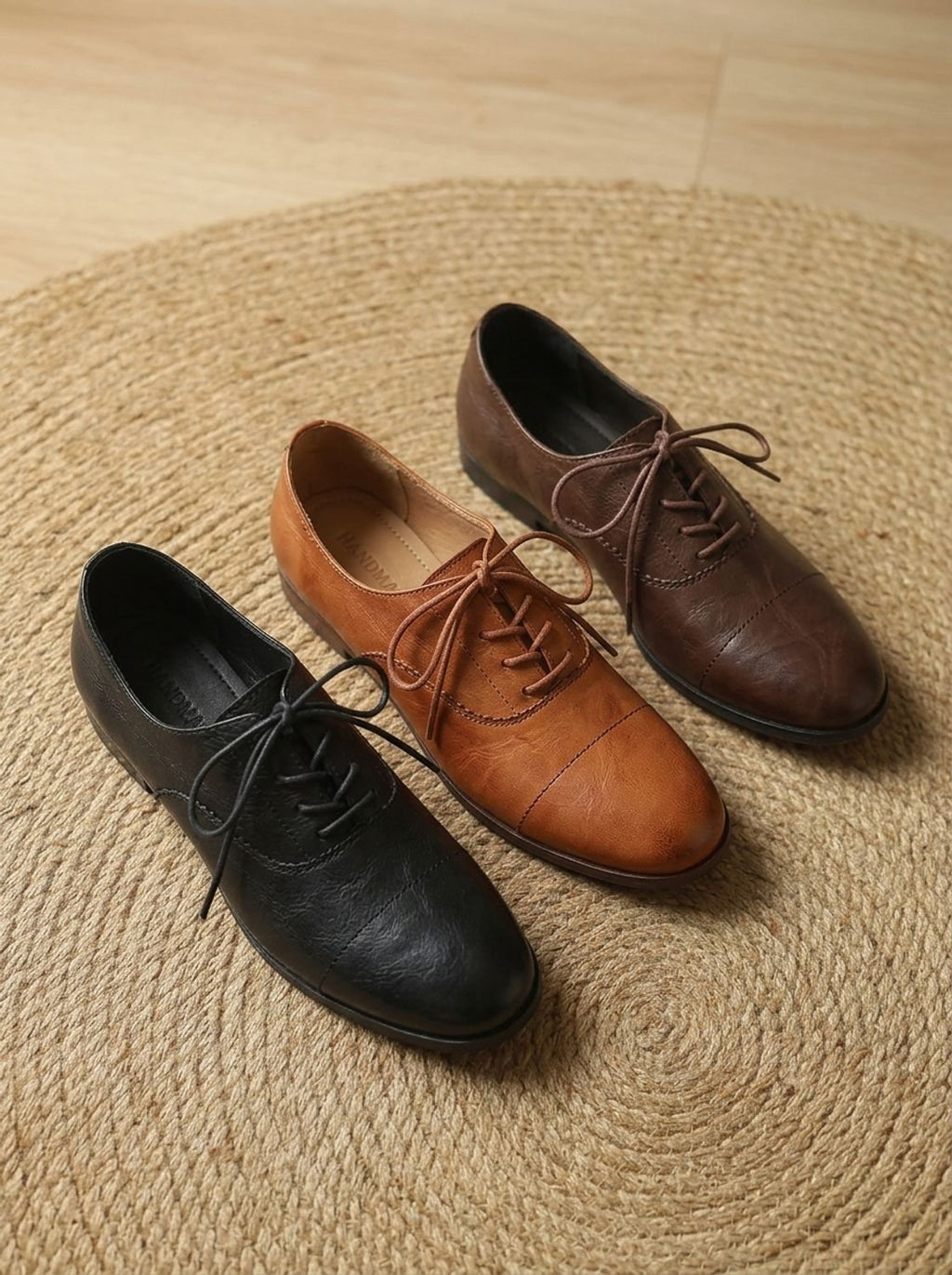 Women's Leather Cap Toe Lace-Up Oxford Flats