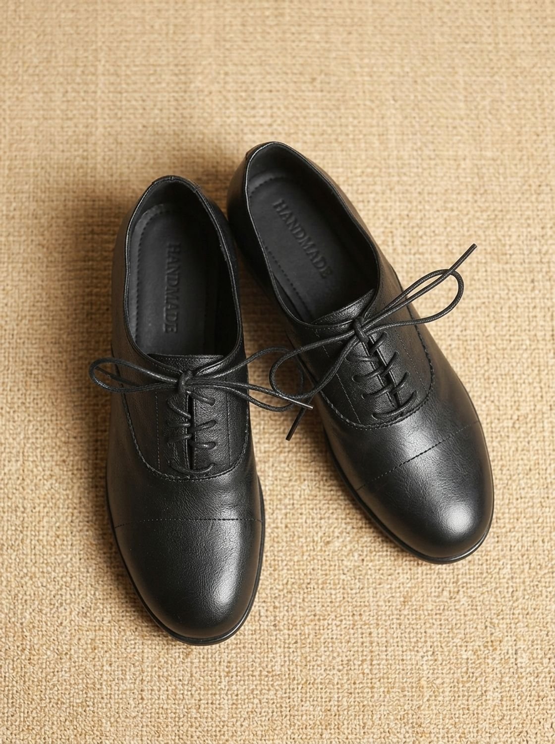 Women's Leather Cap Toe Lace-Up Oxford Flats