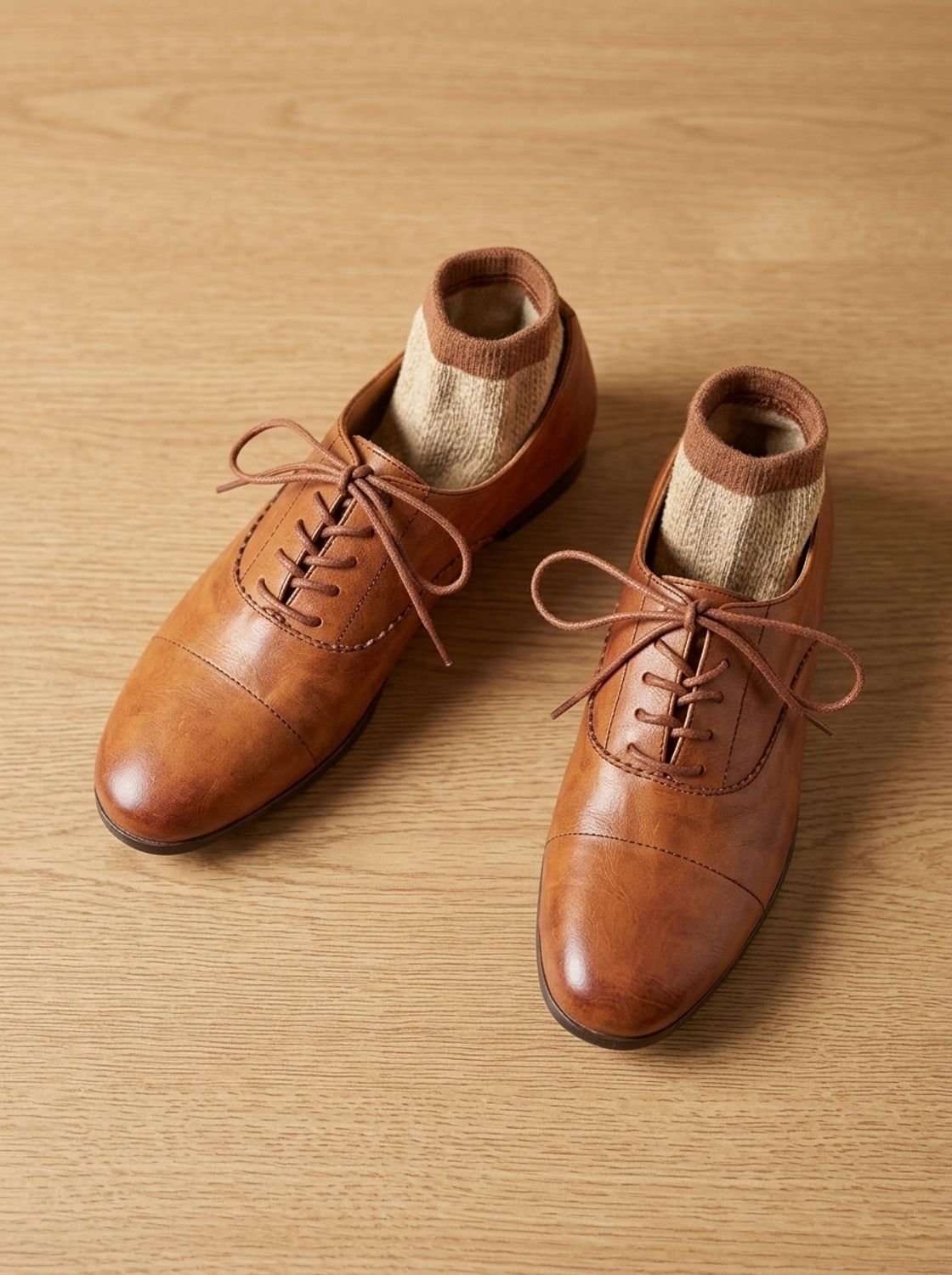 Women's Leather Cap Toe Lace-Up Oxford Flats
