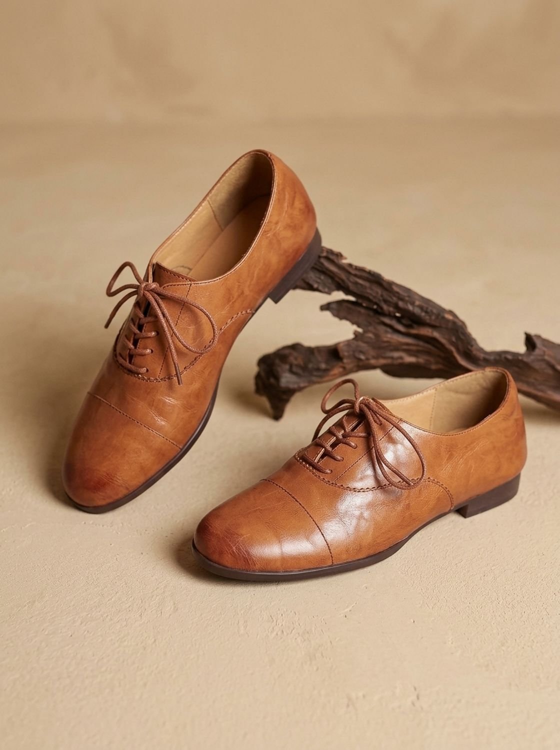 Women's Leather Cap Toe Lace-Up Oxford Flats