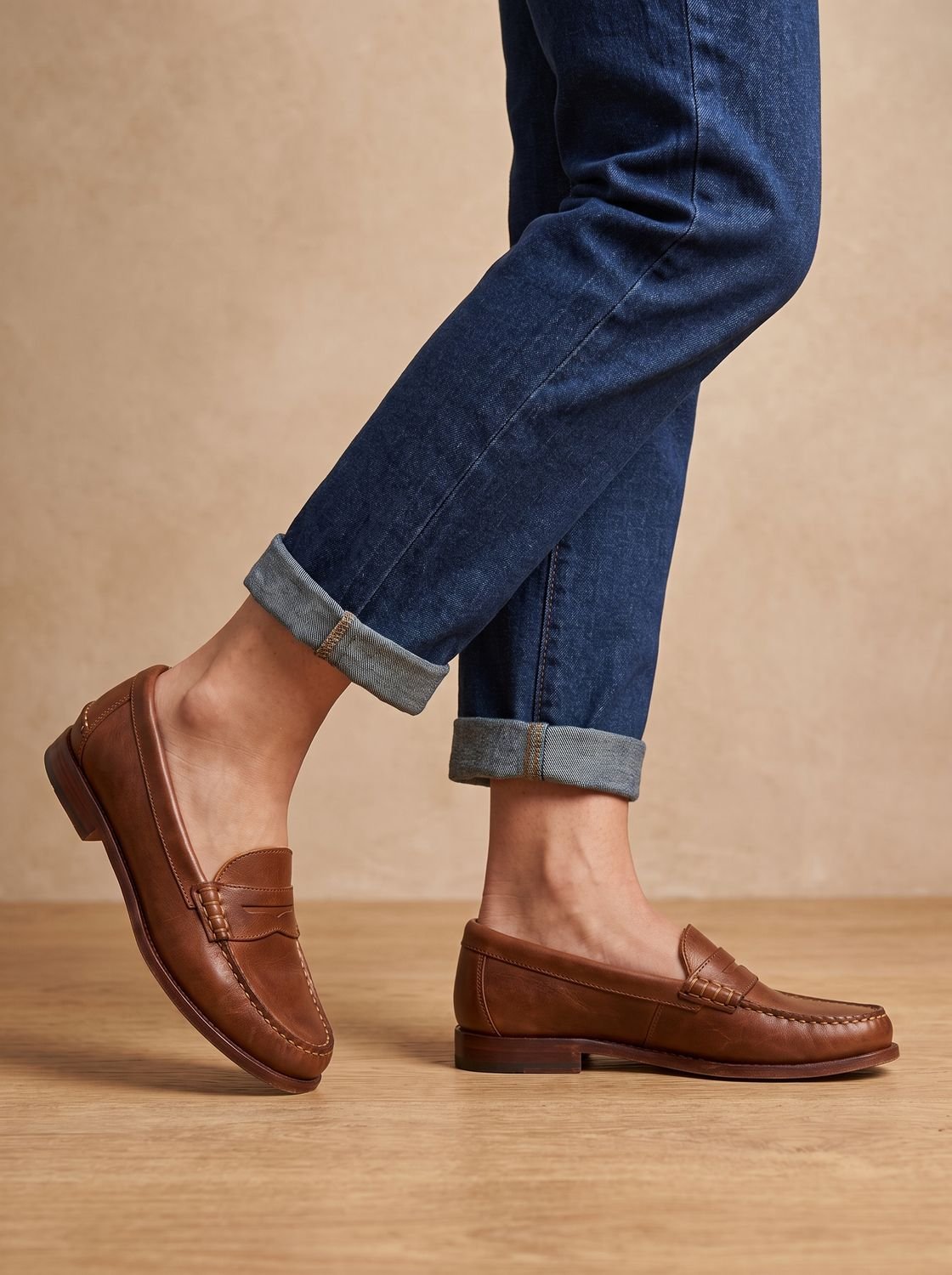 Women's Leather Penny Loafers with Moccasin Stitching