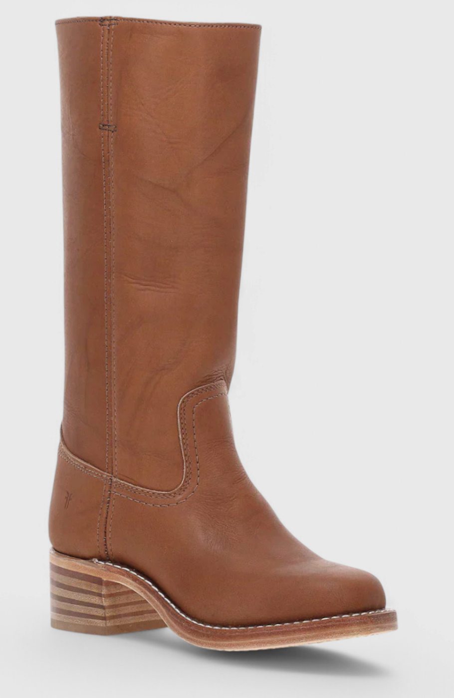 Women's Smooth Leather Stacked-Heel Tall Boots