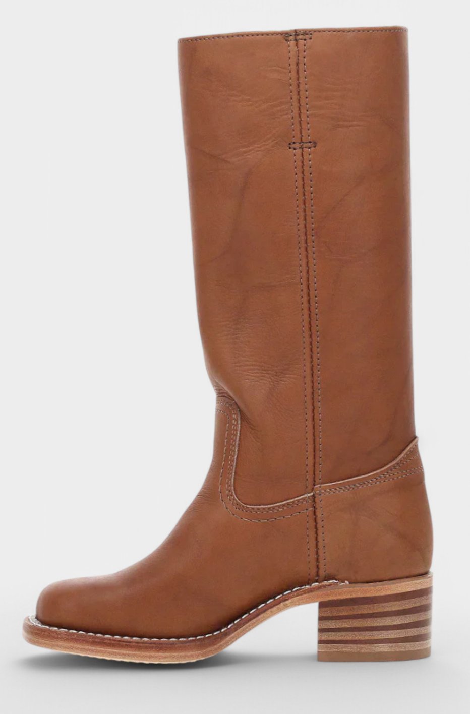 Women's Smooth Leather Stacked-Heel Tall Boots
