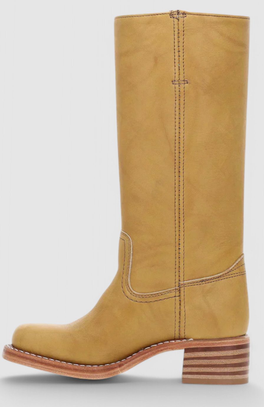 Women's Smooth Leather Stacked-Heel Tall Boots
