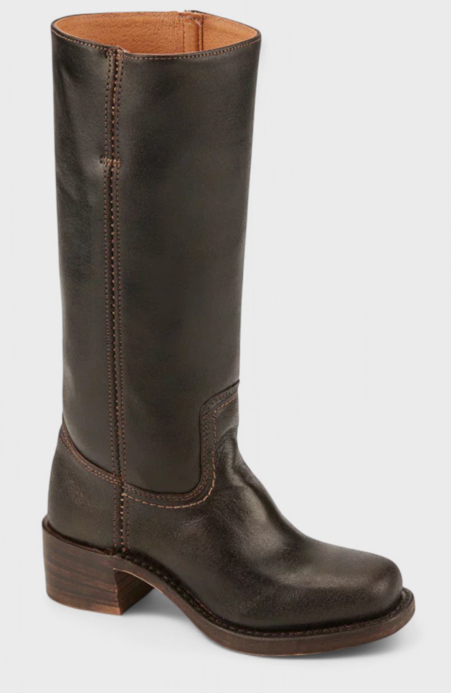 Women's Smooth Leather Stacked-Heel Tall Boots