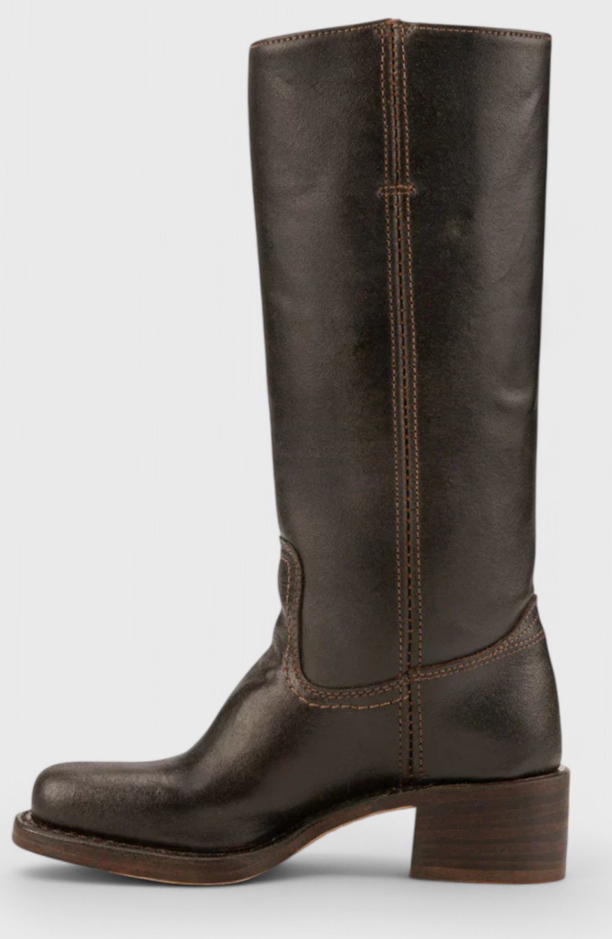 Women's Smooth Leather Stacked-Heel Tall Boots