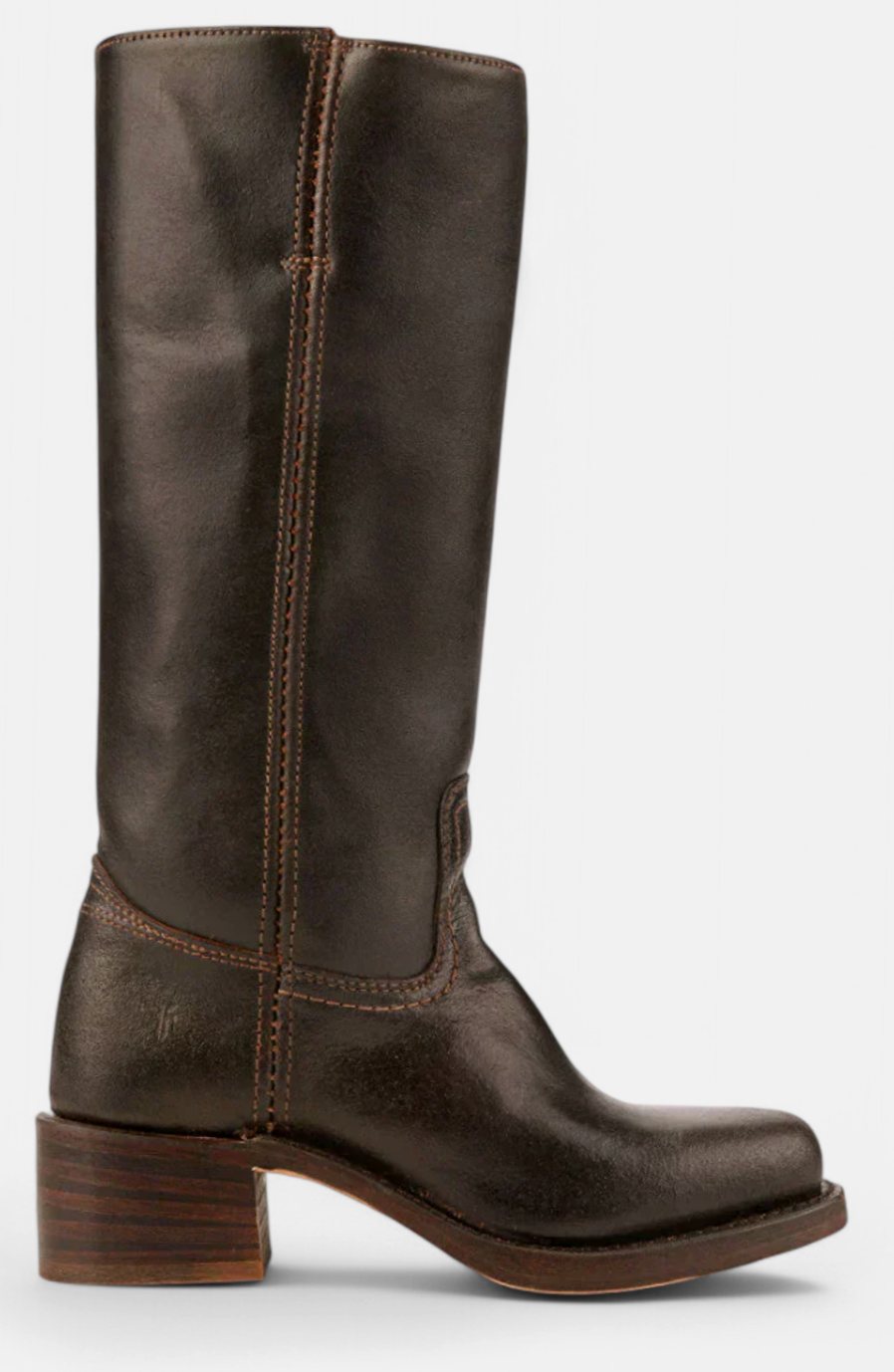 Women's Smooth Leather Stacked-Heel Tall Boots