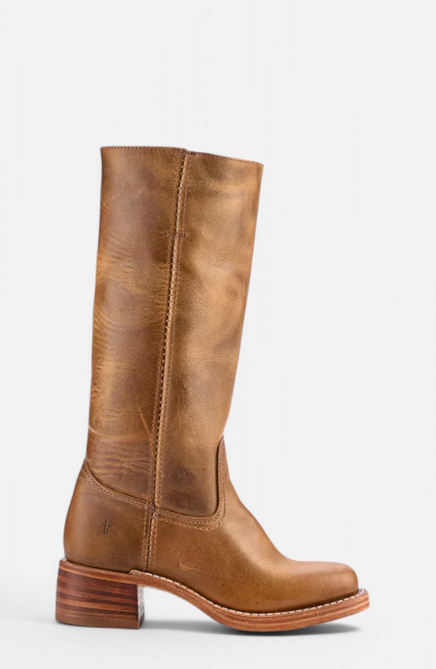 Women's Smooth Leather Stacked-Heel Tall Boots