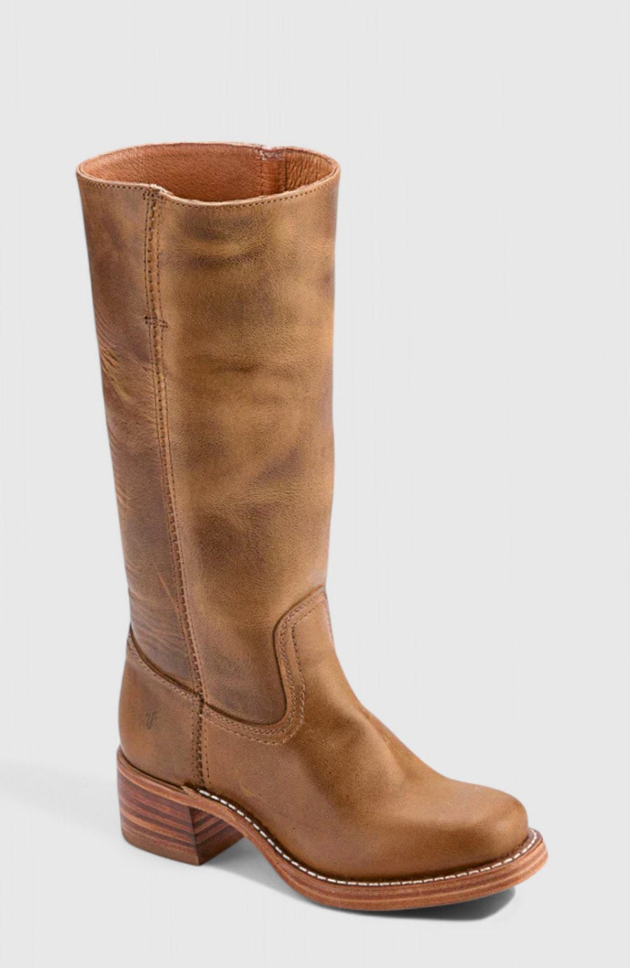 Women's Smooth Leather Stacked-Heel Tall Boots