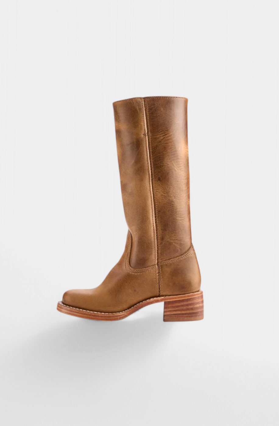 Women's Smooth Leather Stacked-Heel Tall Boots