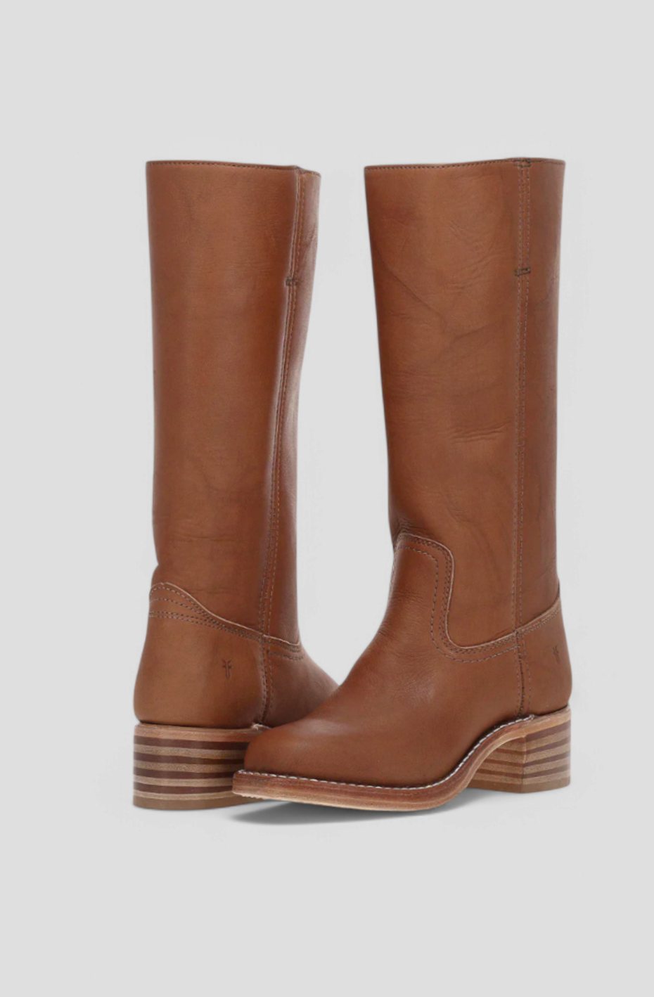Women's Smooth Leather Stacked-Heel Tall Boots - Yellow