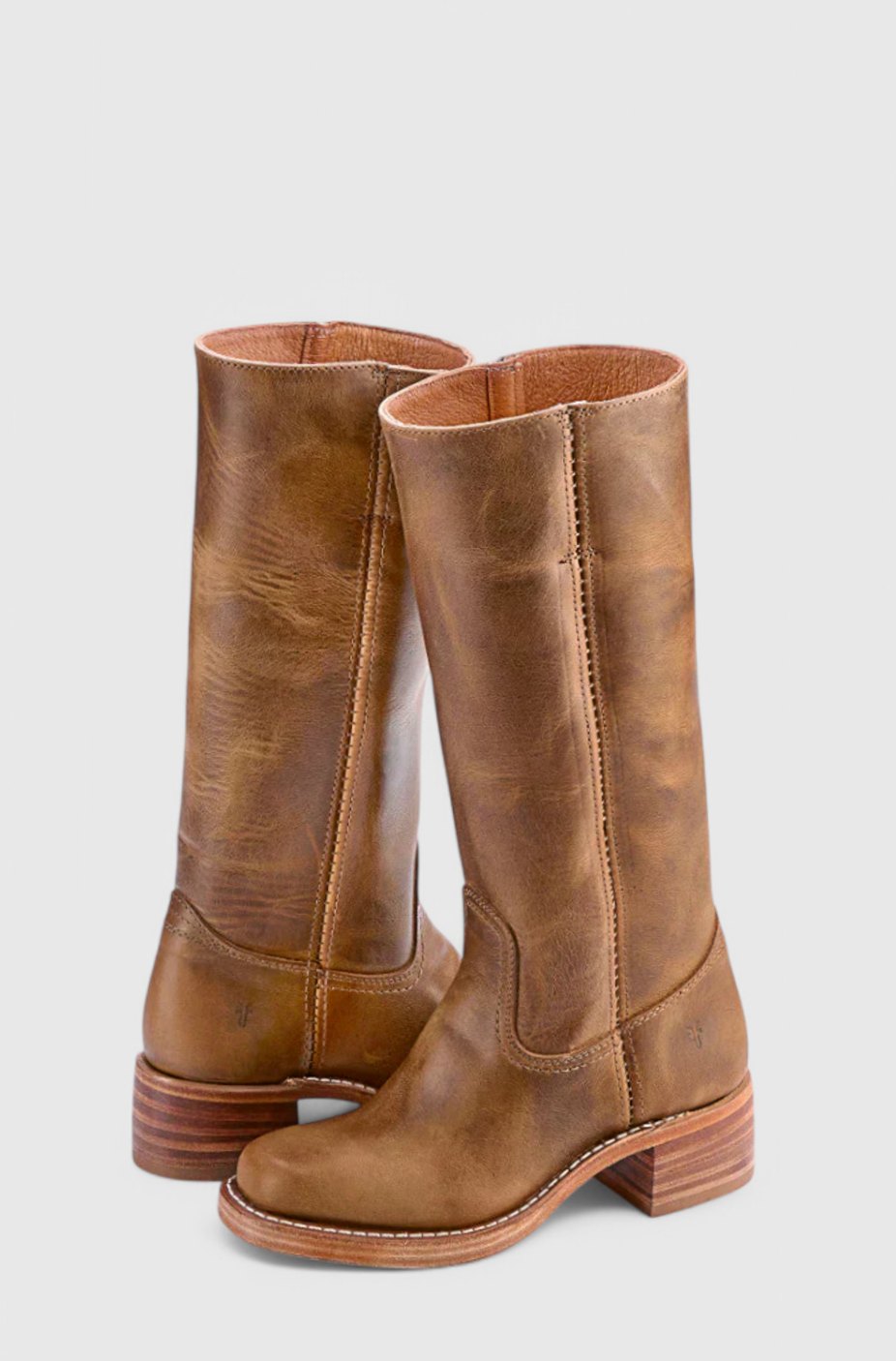 Women's Smooth Leather Stacked-Heel Tall Boots