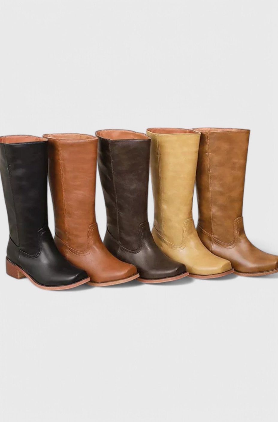 Women's Smooth Leather Stacked-Heel Tall Boots