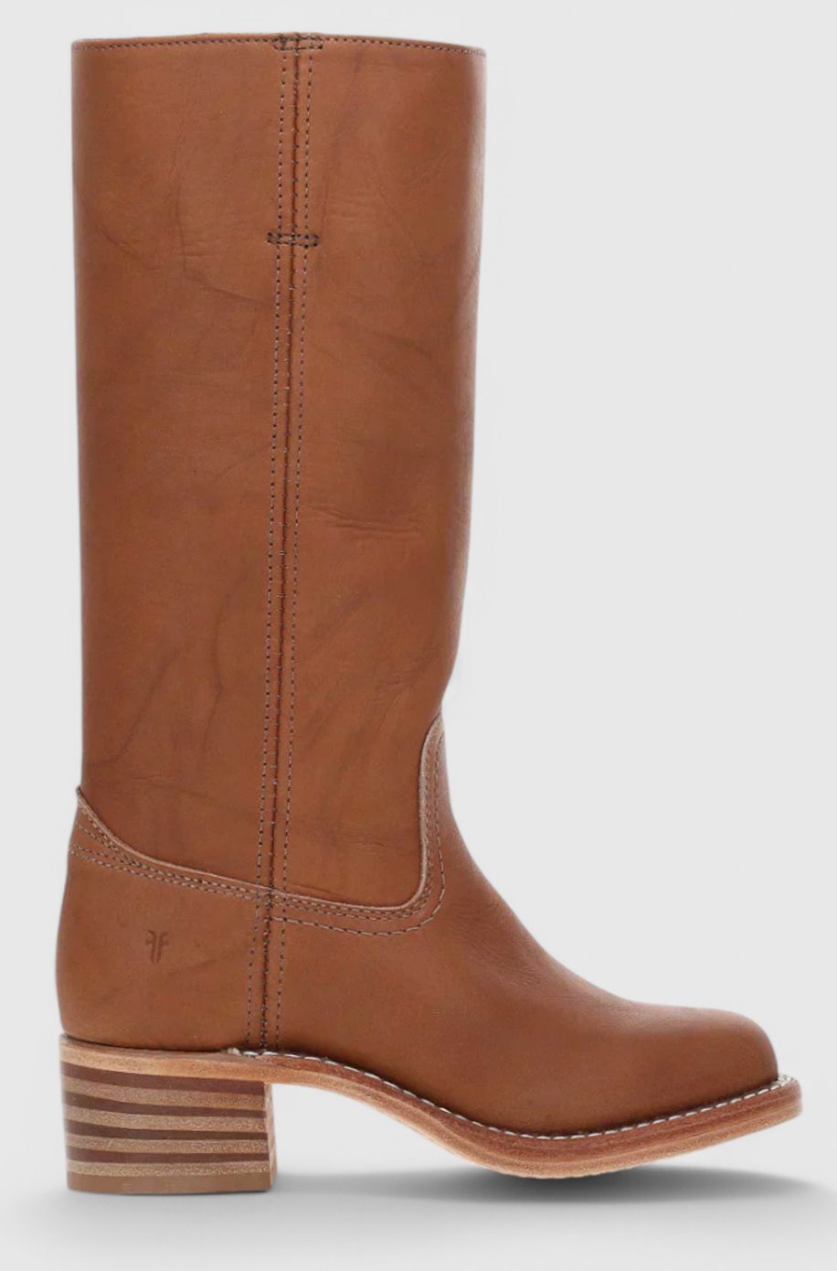 Women's Smooth Leather Stacked-Heel Tall Boots