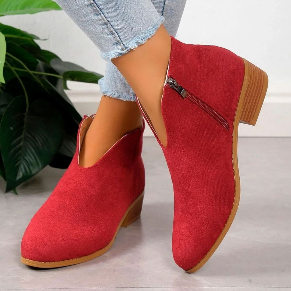 Women's Leopard Print Side-Zip Block Heel Boots