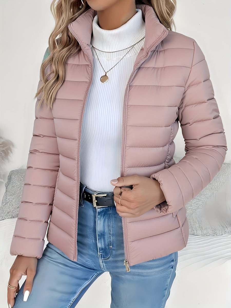 Women's Lightweight Quilted Puffer Coat with Stand Collar