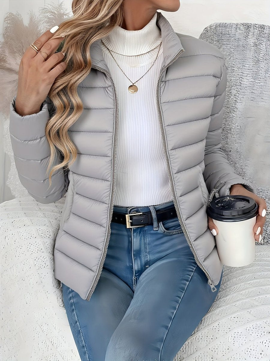 Women's Lightweight Quilted Puffer Coat with Stand Collar