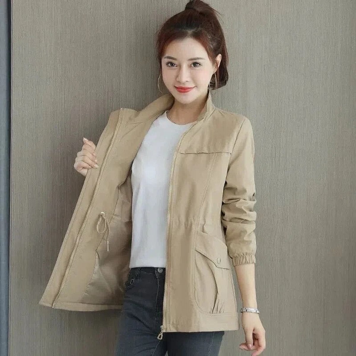 Women's Lightweight Drawstring Bomber Jacket