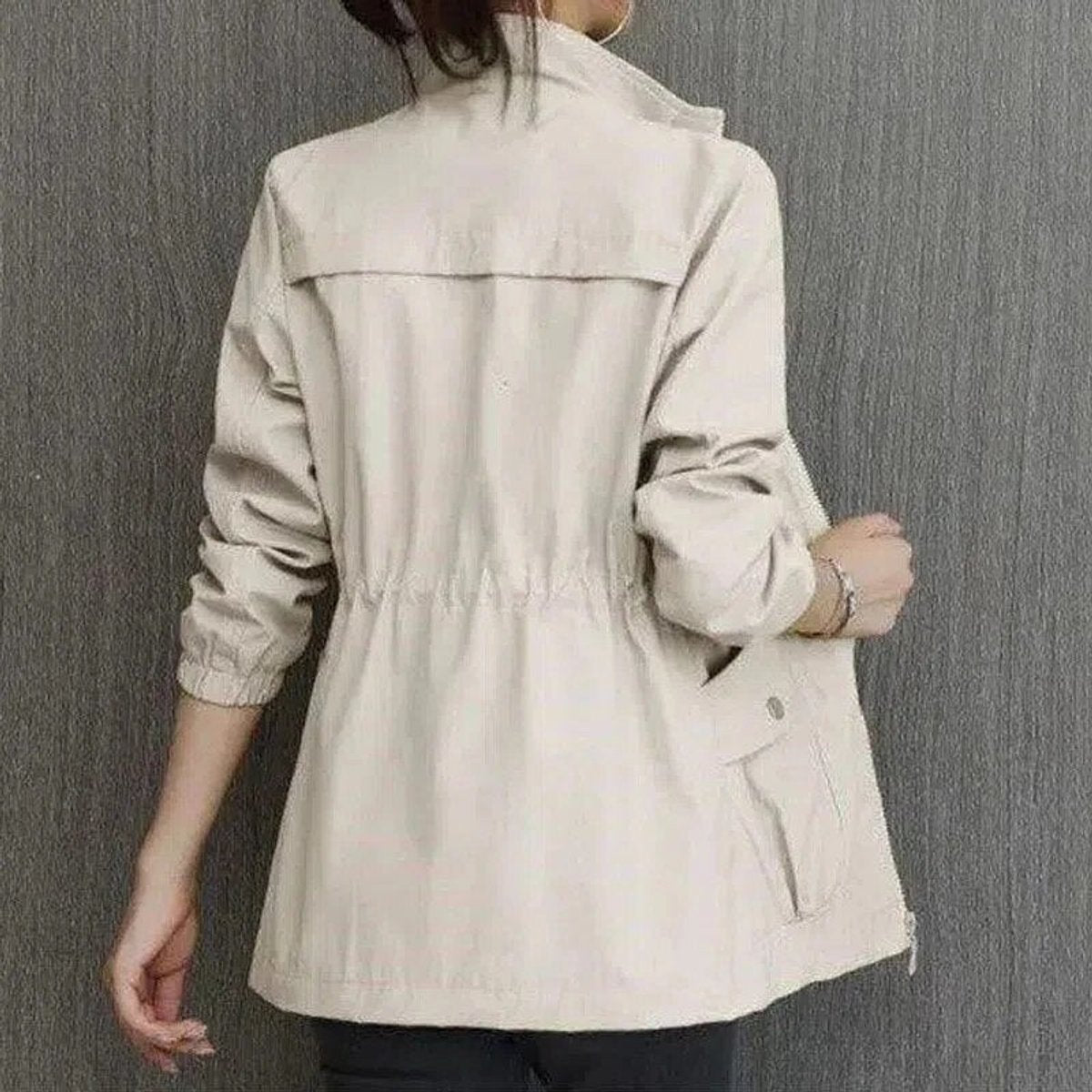 Women's Lightweight Drawstring Bomber Jacket - Beige