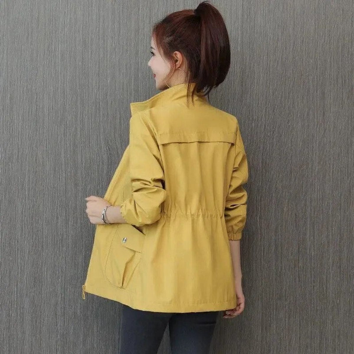 Women's Lightweight Drawstring Bomber Jacket - Yellow