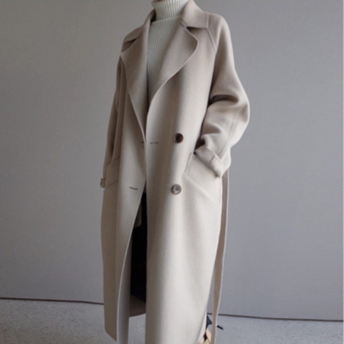 Women's Long Double-Breasted Cashmere Blend Coat