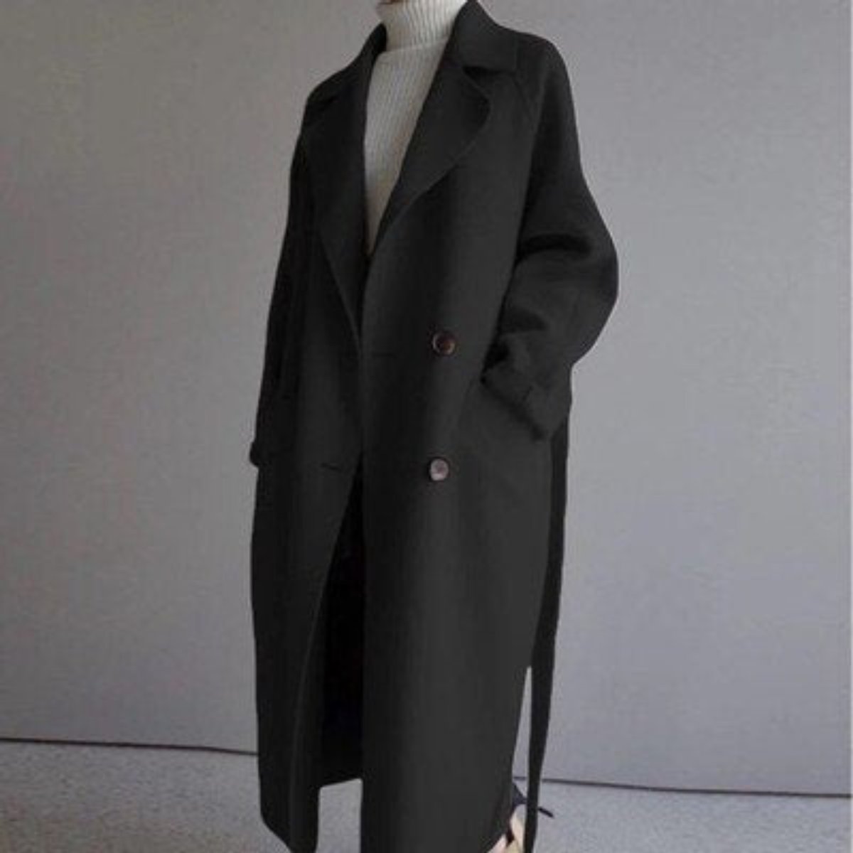 Women's Long Double-Breasted Soft Knit Coat - Black