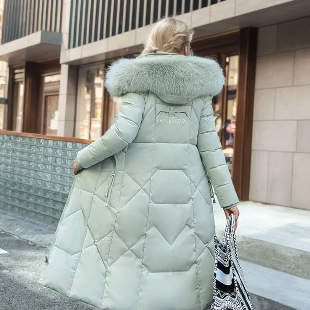 Women's Faux Fur Trim Hooded Knee-Length Coat
