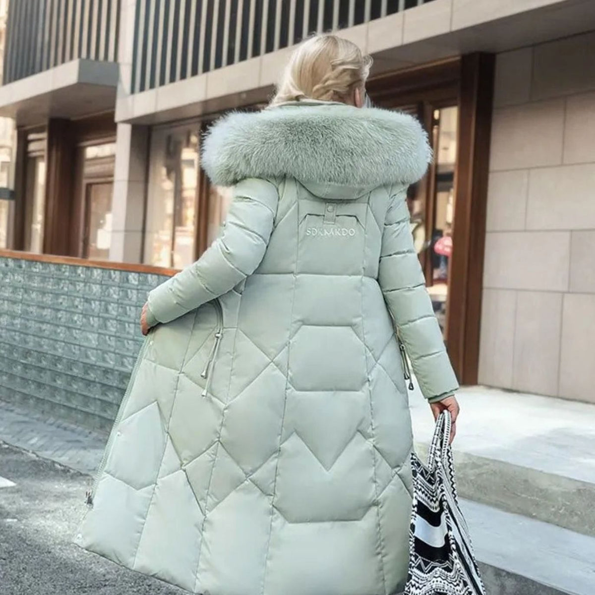 Women's Faux Fur Trim Hooded Knee-Length Coat