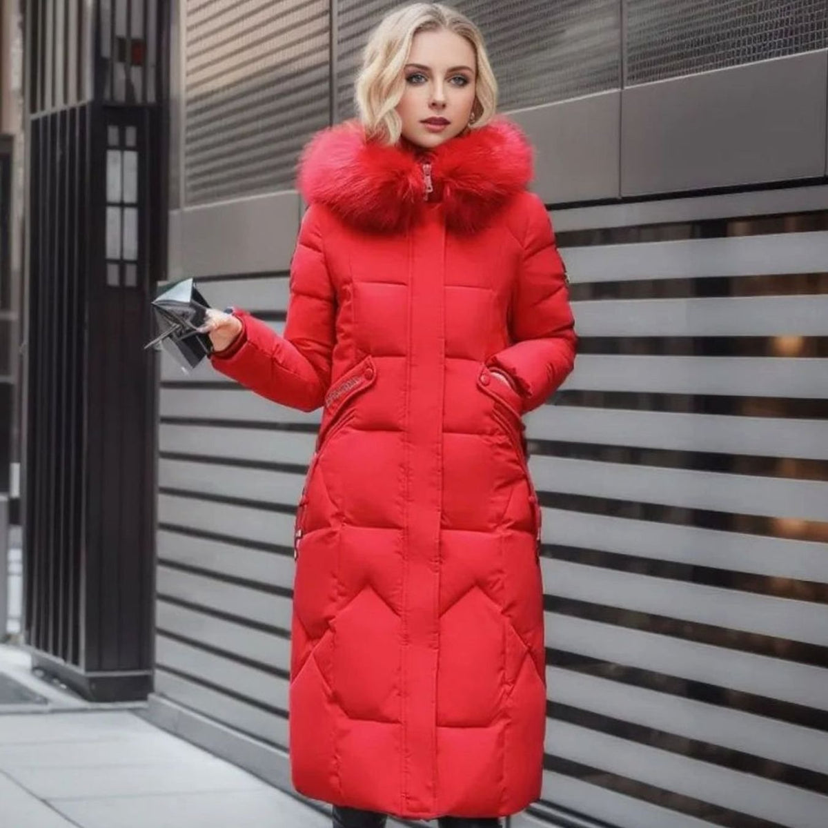 Women's Faux Fur Trim Hooded Knee-Length Coat