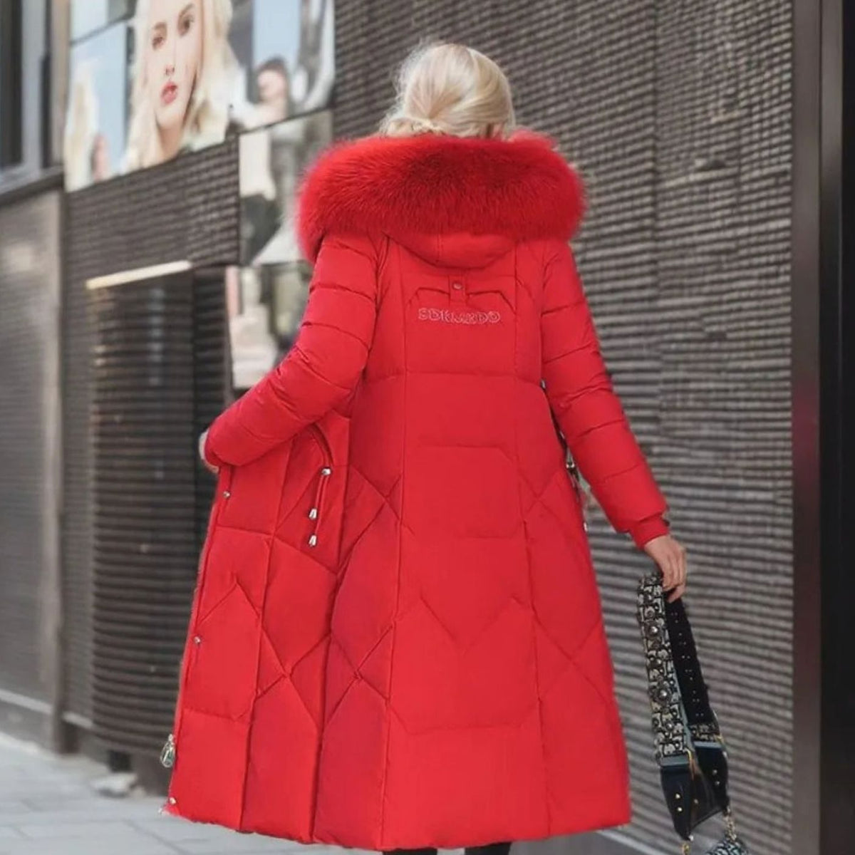 Women's Faux Fur Trim Hooded Knee-Length Coat