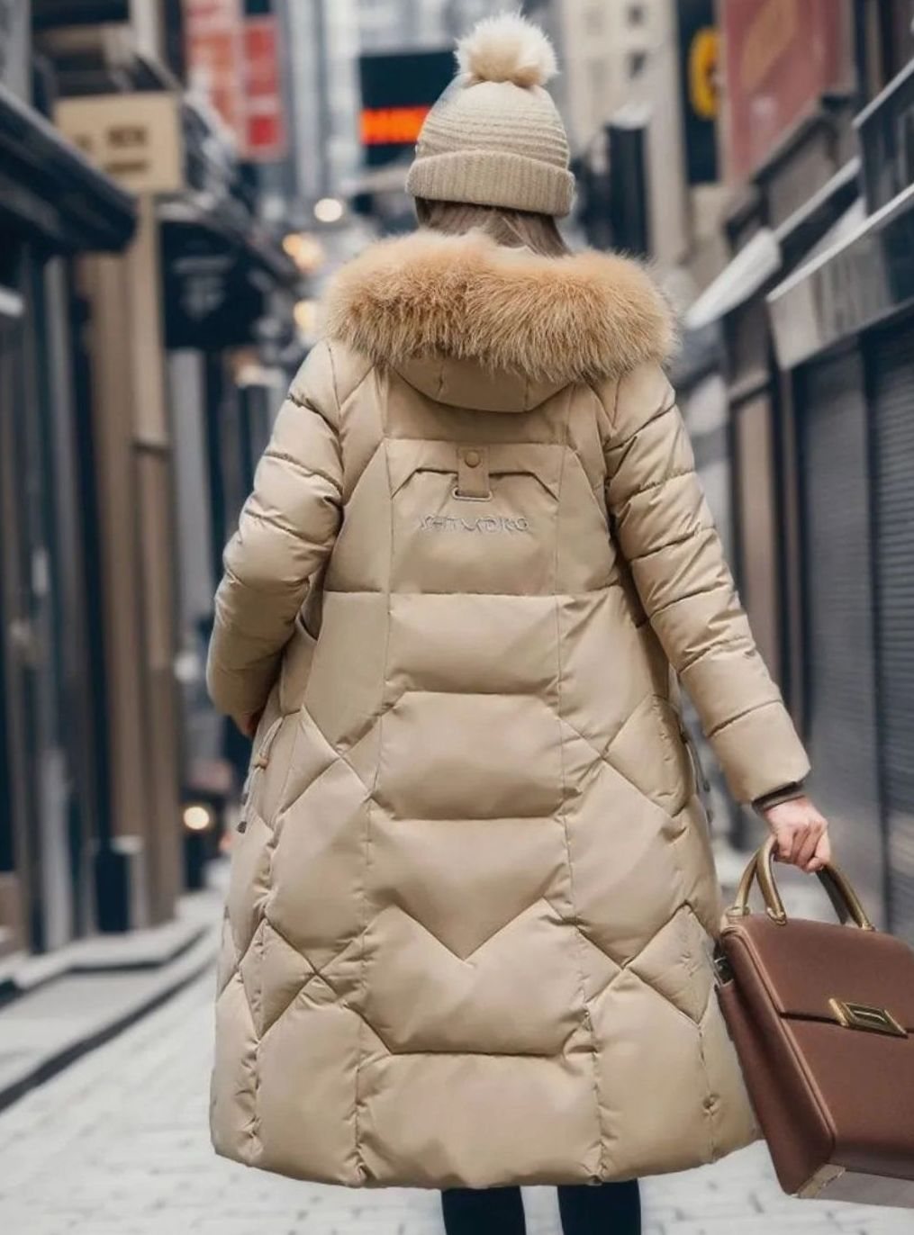 Women's Faux Fur Trim Hooded Knee-Length Coat