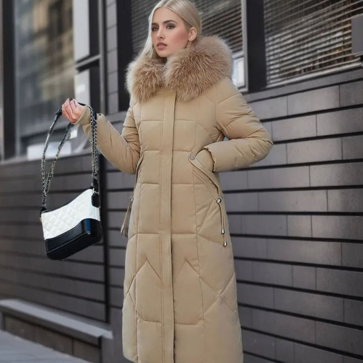 Women's Faux Fur Trim Hooded Knee-Length Coat