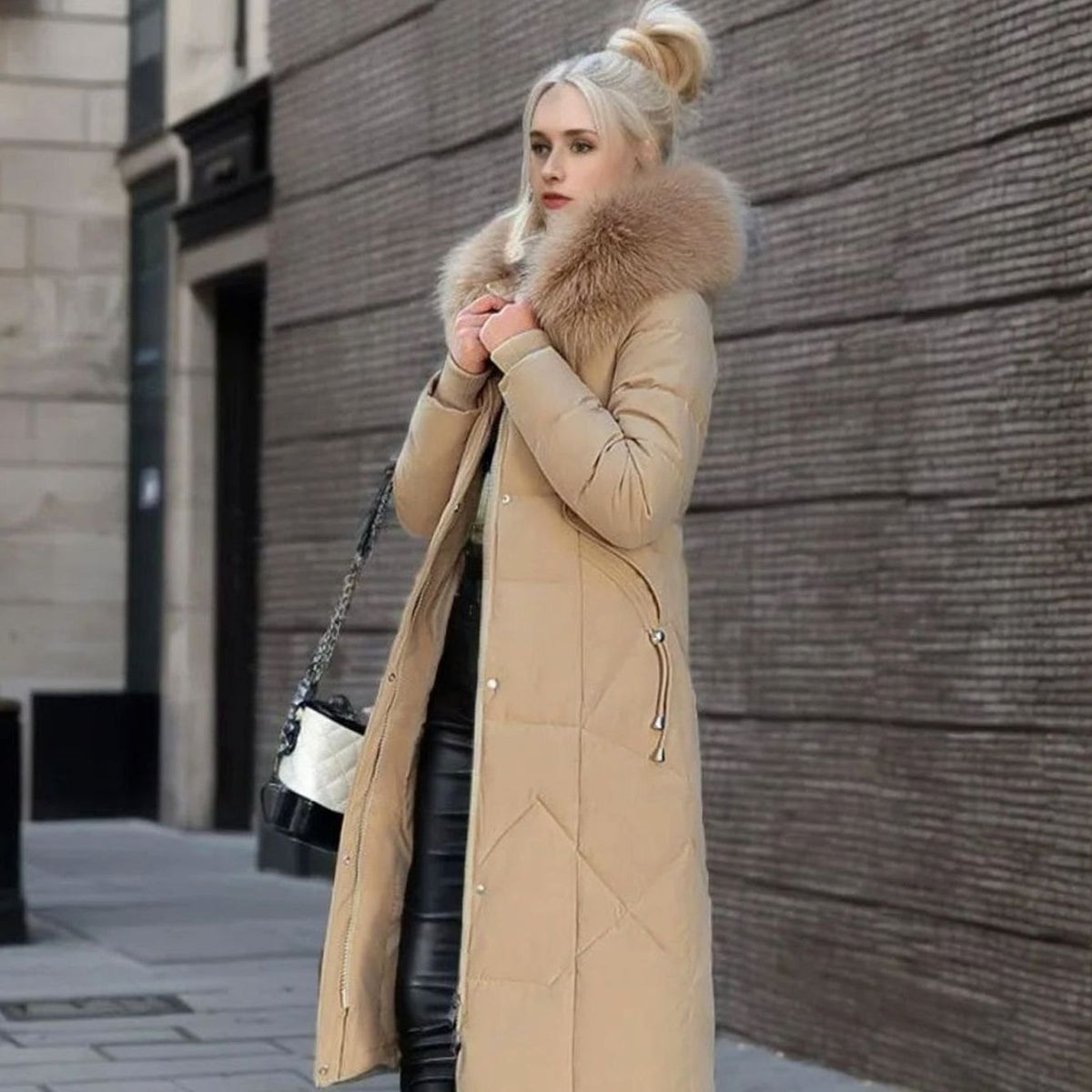 Women's Faux Fur Trim Hooded Knee-Length Coat