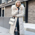 Women's Faux Fur Trim Hooded Knee-Length Coat - Gray