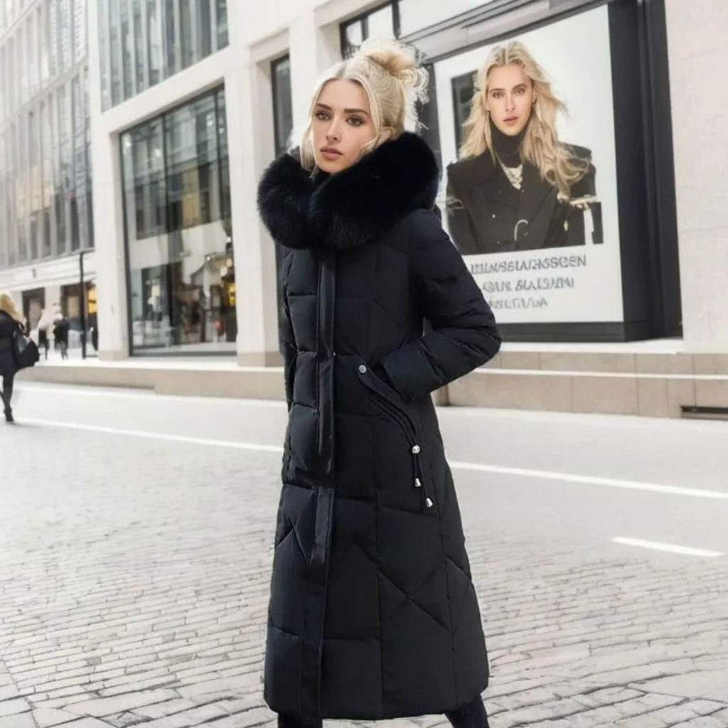 Women's Faux Fur Trim Hooded Knee-Length Coat