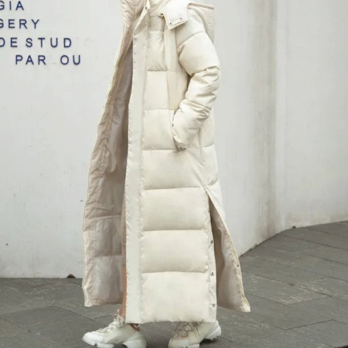 Women's Full-Length Quilted Puffer Coat - Khaki