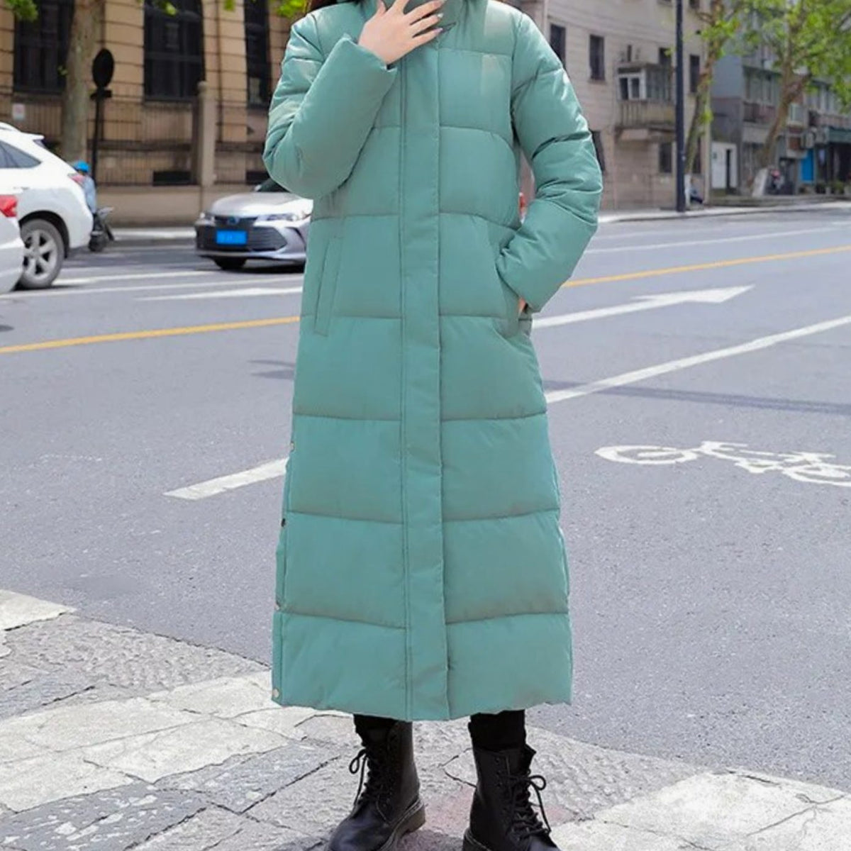 Women's Full-Length Quilted Puffer Coat - Green
