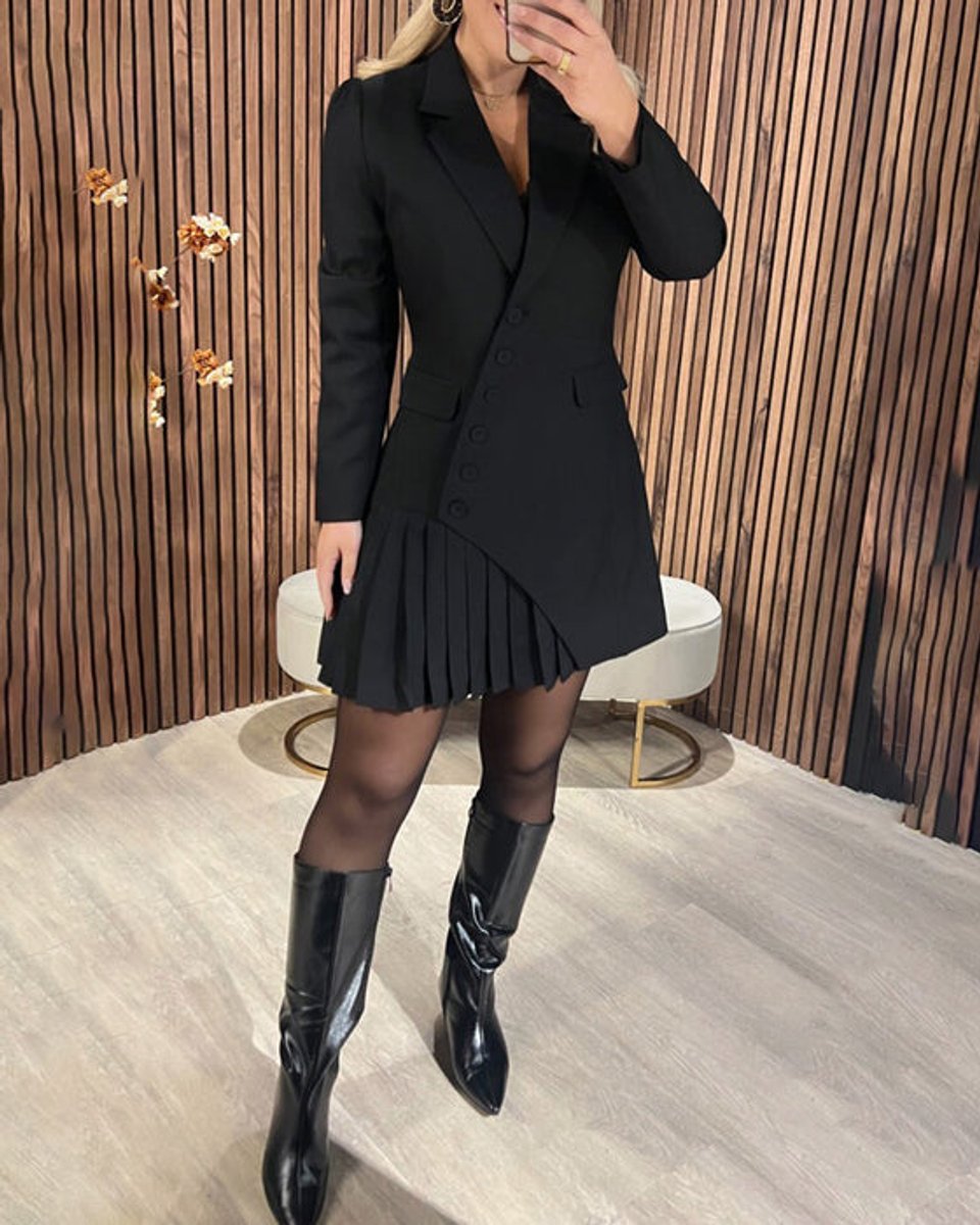 Women's Long-Sleeve Pleated Blazer Dress