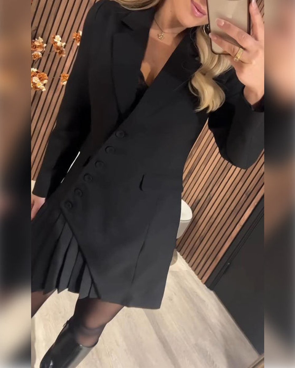 Women's Long-Sleeve Pleated Blazer Dress